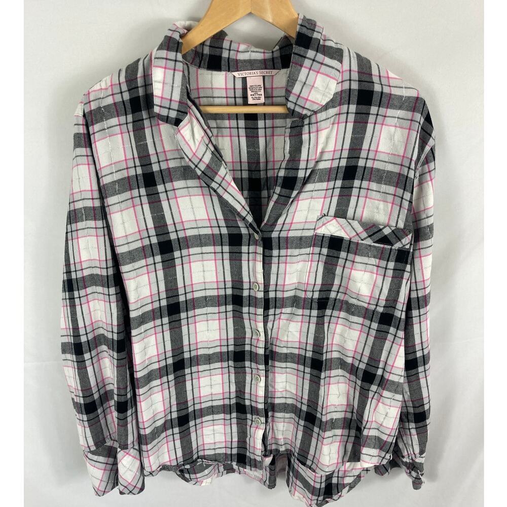 Victorias Secret Plaid Sparkle Button Up Sleep Shirt Size XL